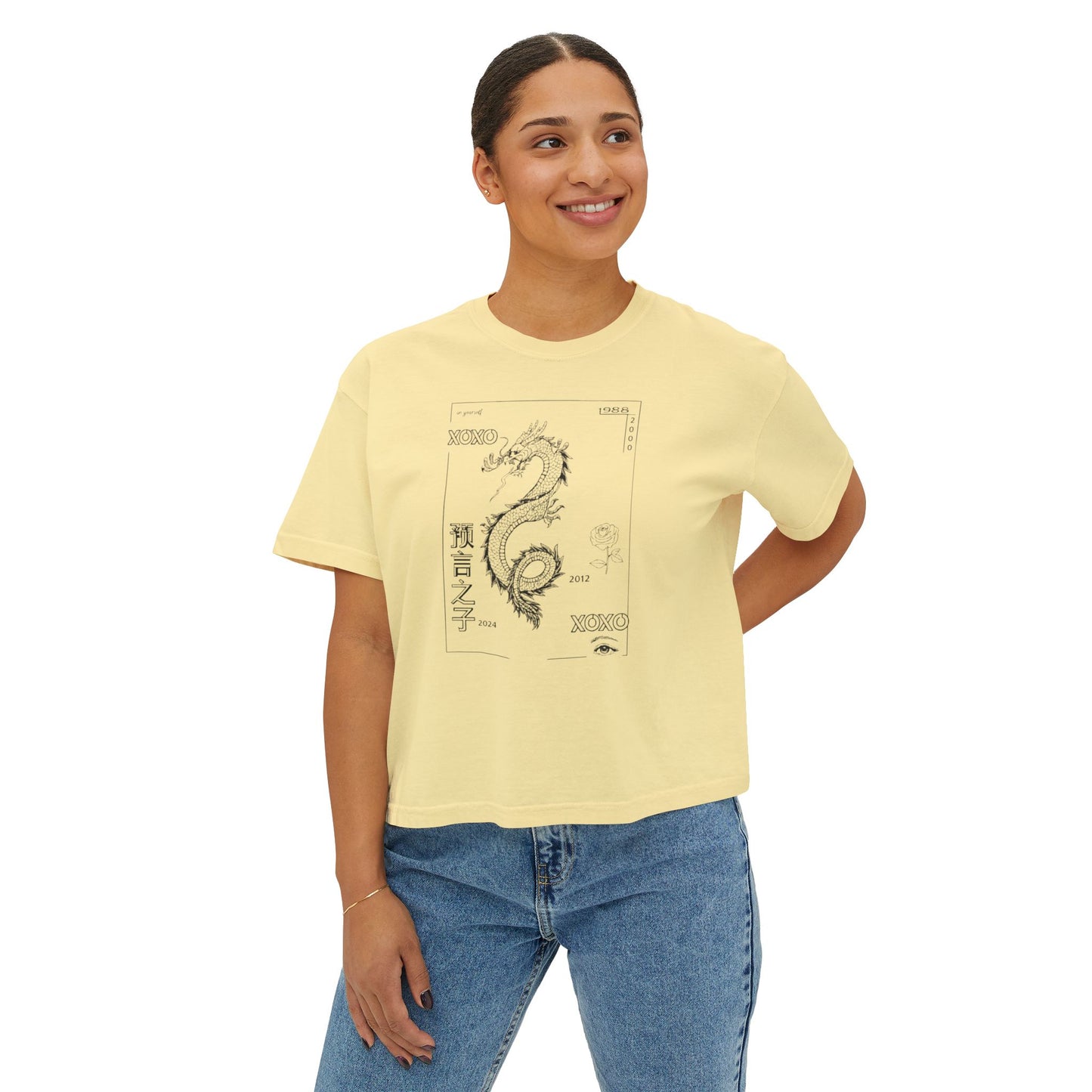 Women's Boxy Tee - Carpe Diem Sunflower & Dragon