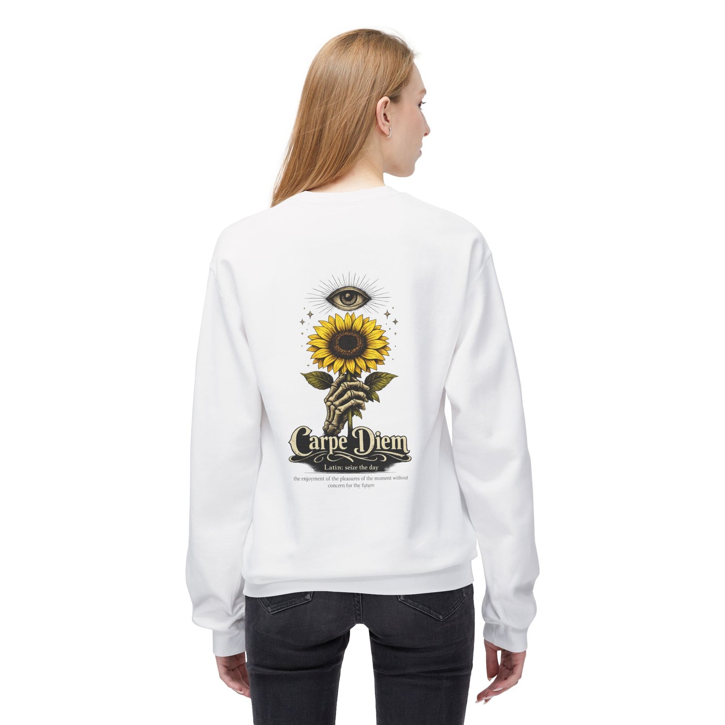 Carpe Diem Sunflower & Dragon Crewneck Sweatshirt