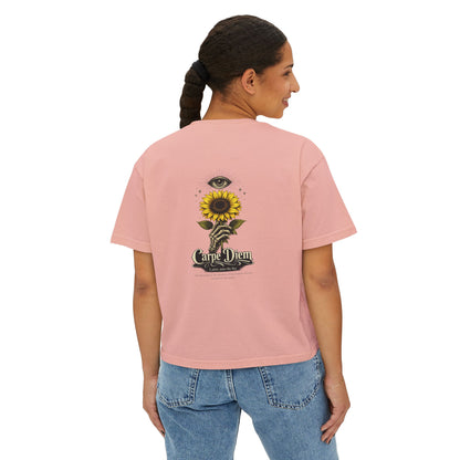 Women's Boxy Tee - Carpe Diem Sunflower & Dragon