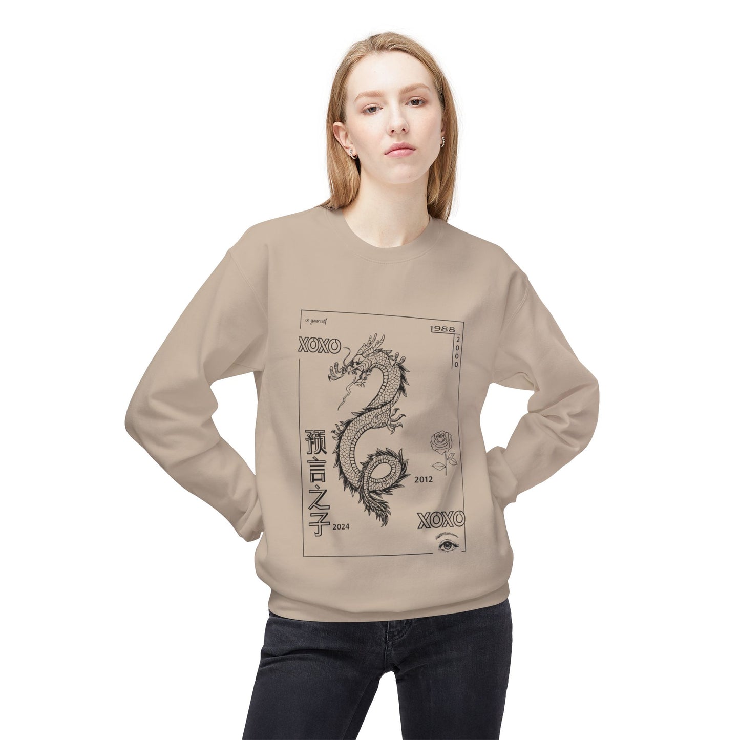 Carpe Diem Sunflower & Dragon Crewneck Sweatshirt