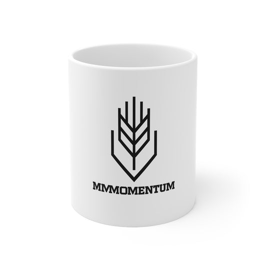 Momentum Logo Ceramic Coffee Mug — Minimalist Black Wheat Emblem (11oz & 15oz)