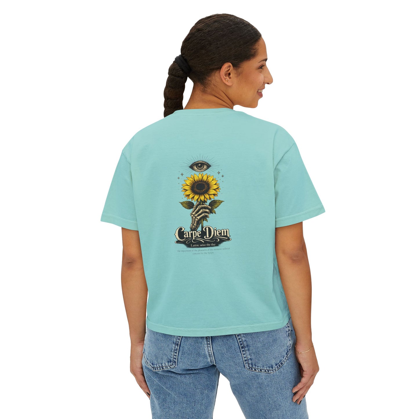 Women's Boxy Tee - Carpe Diem Sunflower & Dragon