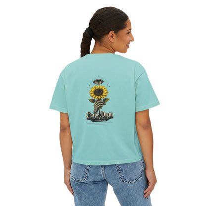 Women's Boxy Tee - Carpe Diem Sunflower & Dragon