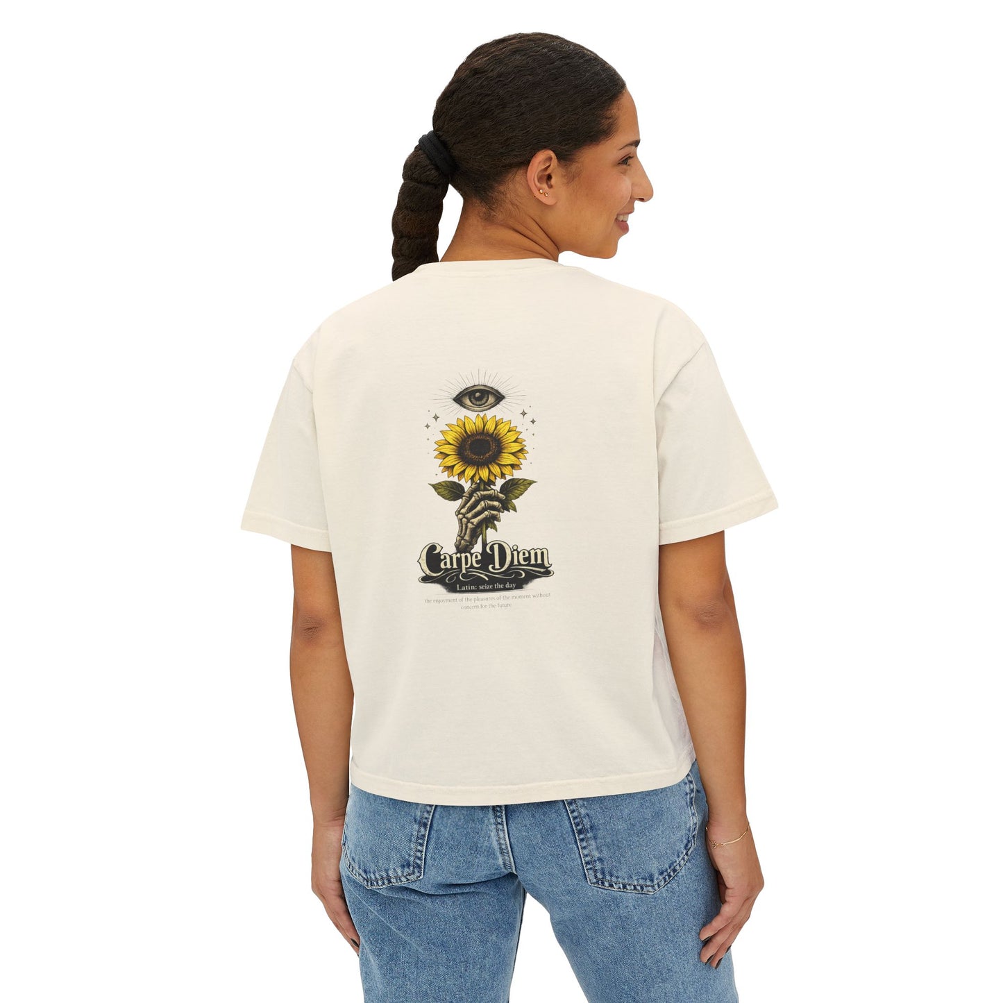 Women's Boxy Tee - Carpe Diem Sunflower & Dragon