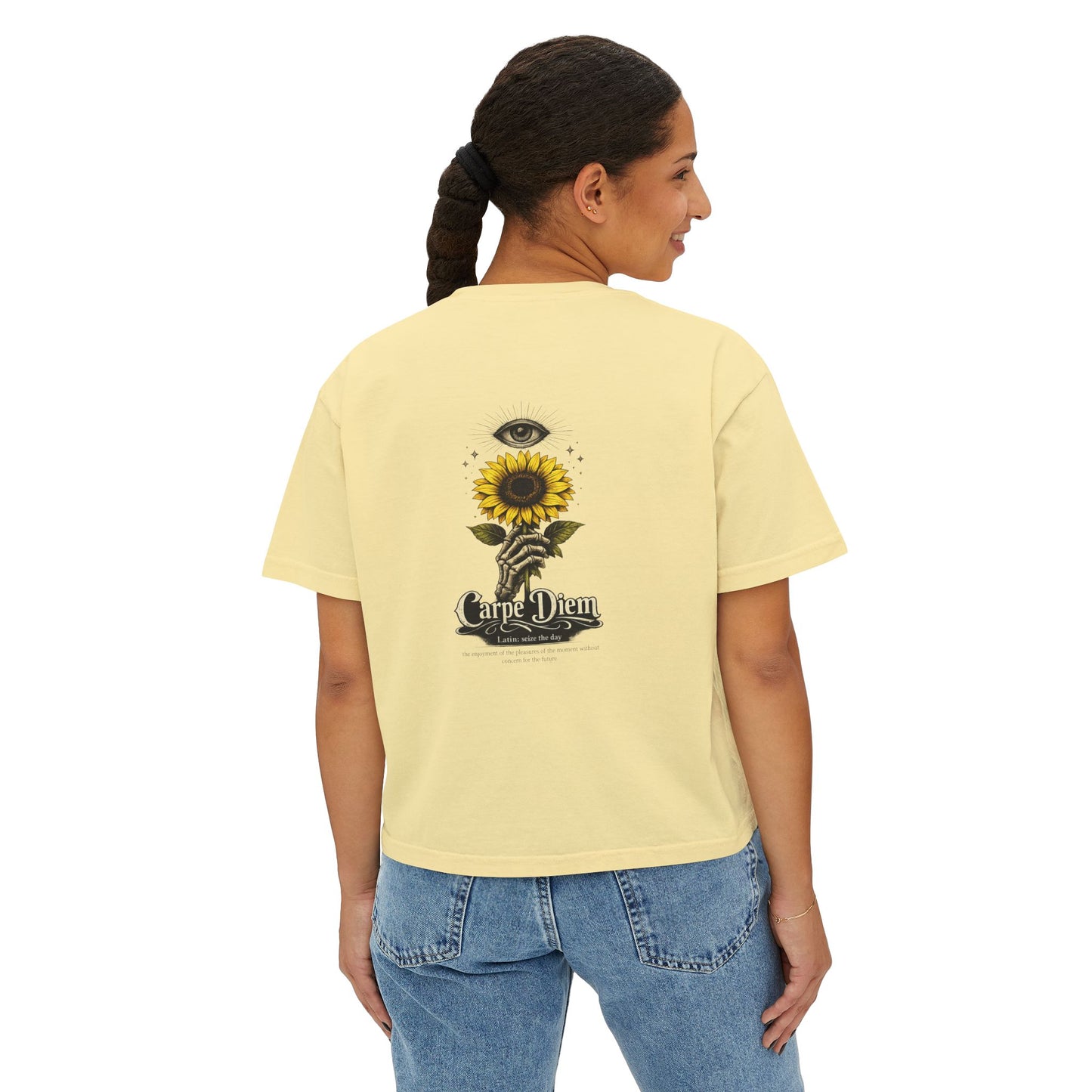 Women's Boxy Tee - Carpe Diem Sunflower & Dragon
