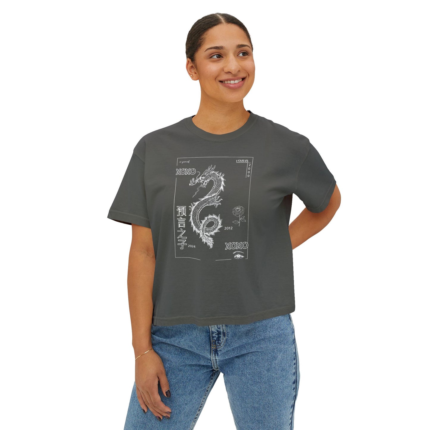 Women's Boxy Tee - Carpe Diem Sunflower & Dragon