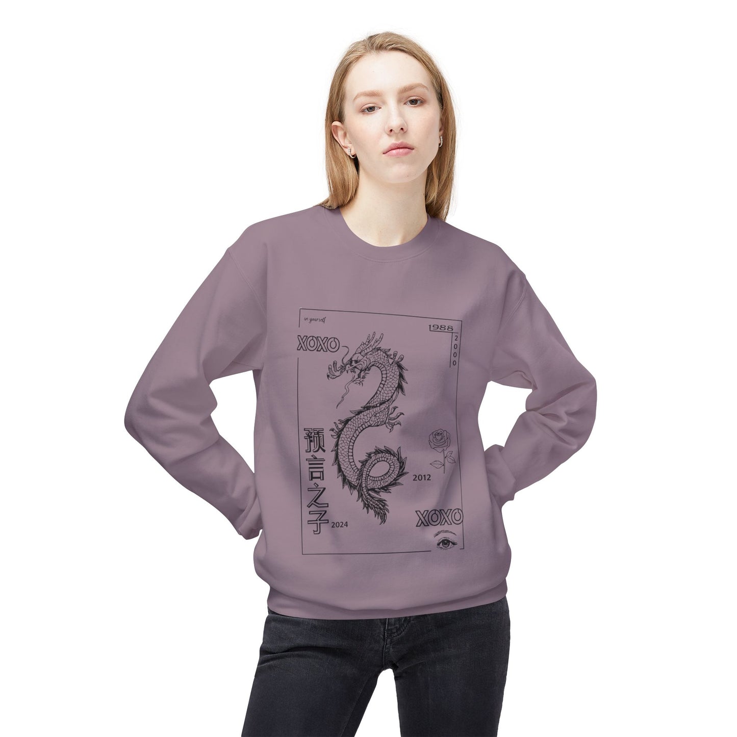 Carpe Diem Sunflower & Dragon Crewneck Sweatshirt